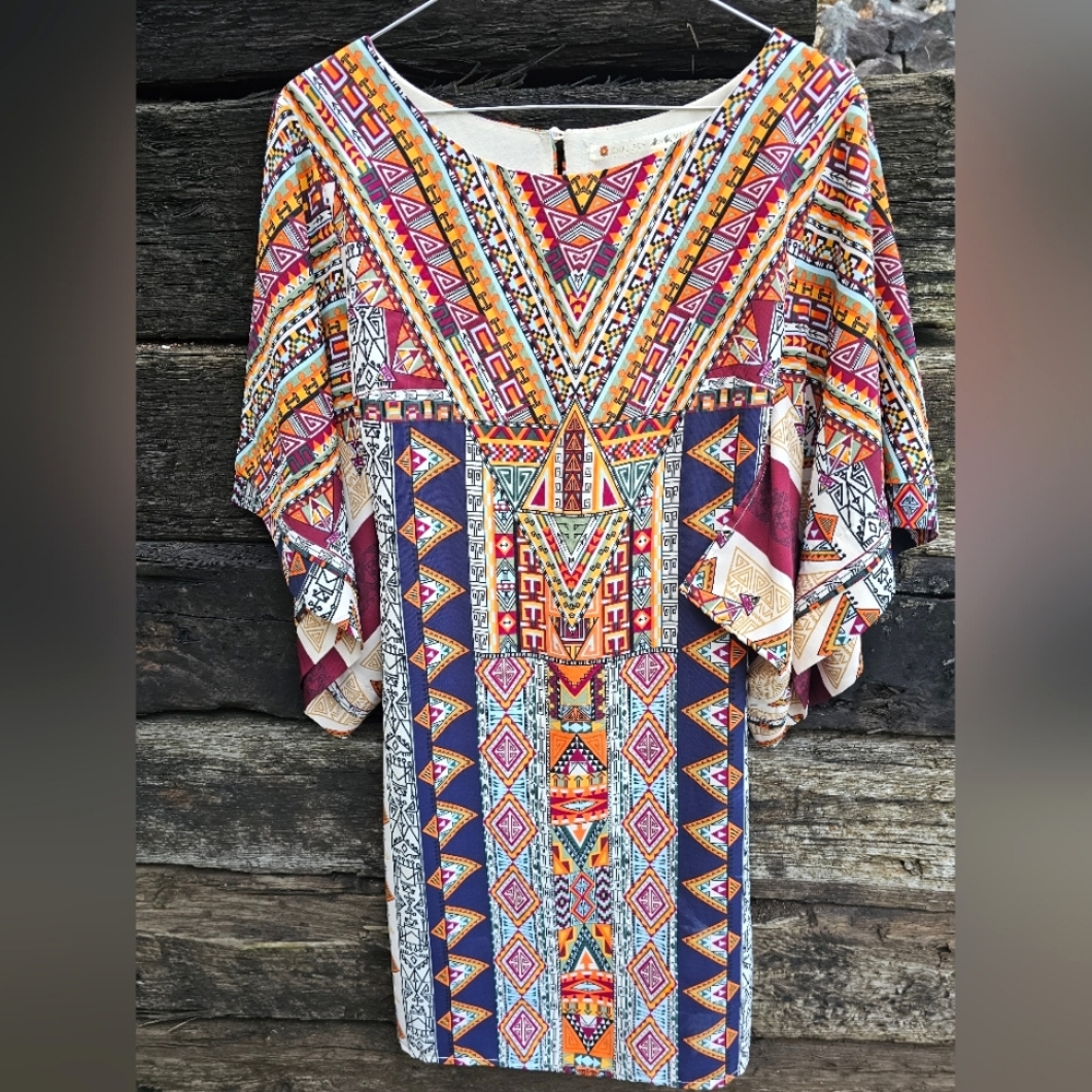 SOLD Multicolor Kimono Sleeve Boho Print Dress